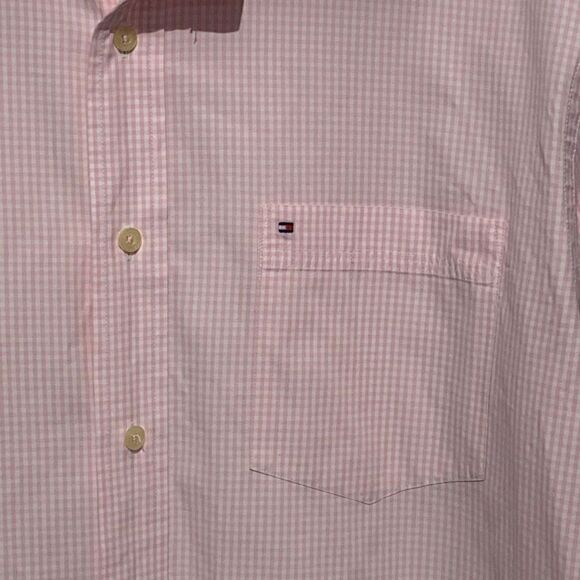 Tommy Hilfiger Men's Button-up Plaid 80's 2-Ply Cotton Dress Shirt Pink & White - Picture 3 of 12